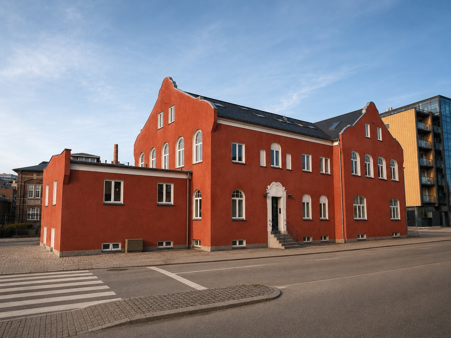 Capella House, historisk rød facade på Indiakaj